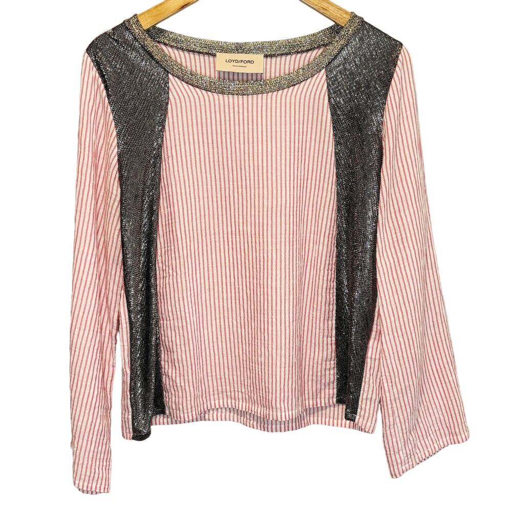 Loyd/Ford Stripe & Metallic Blouse Top - size Medium